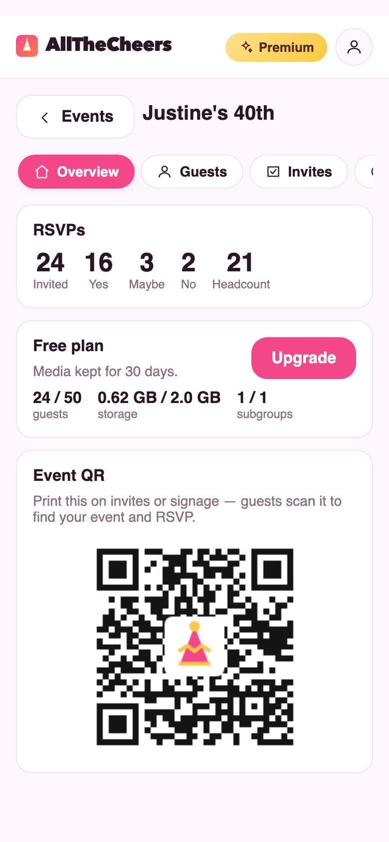 The AllTheCheers host dashboard
